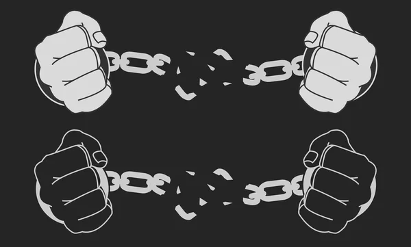 Man hands breaking steel handcuffs — Stockvector