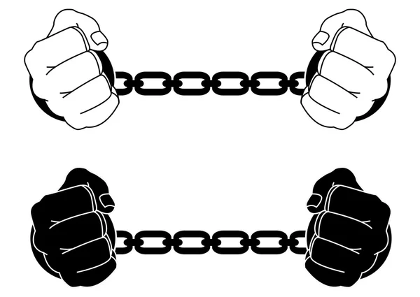 Male hands in steel handcuffs — Stock Vector