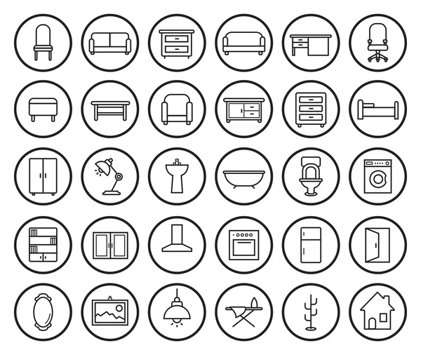 Conjunto de iconos lineales de muebles de casa — Vector de stock