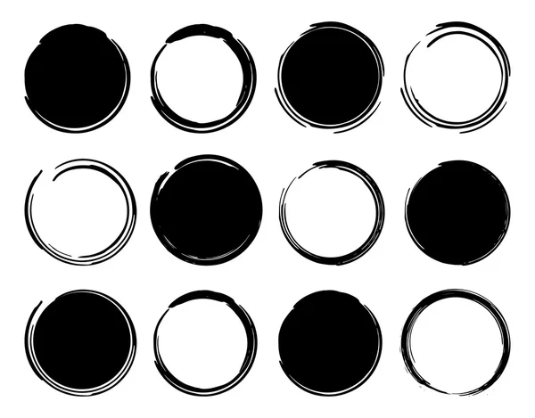Black and white ink round frames. — Stock Vector