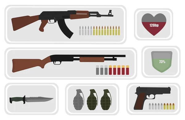 Game resources, military weapons icons — ストックベクタ