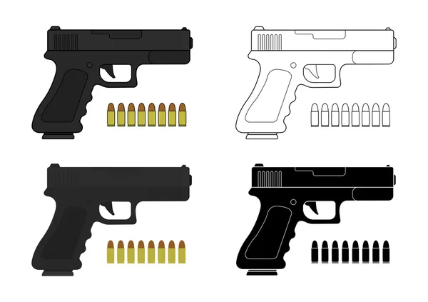 Nine millimetres pistol and bullets — 图库矢量图片