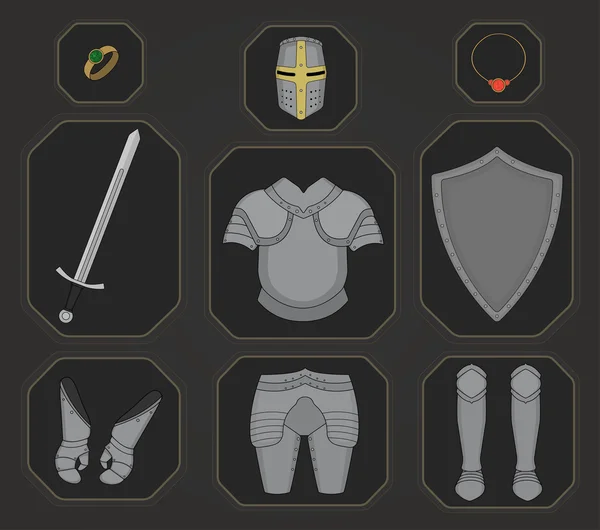 Knight warrior armor instellen in spel — Stockvector