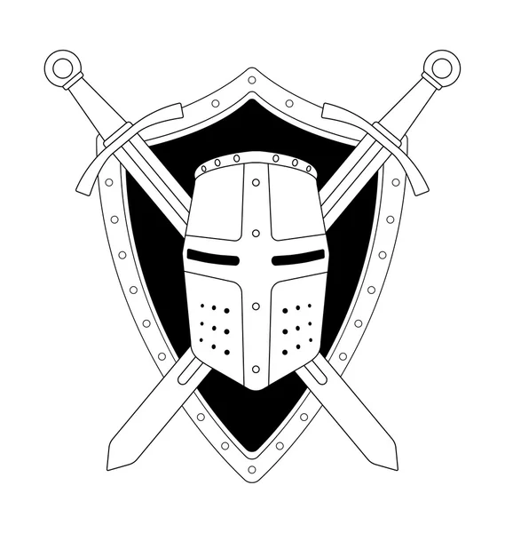 Capacete medieval escudo espadas logotipo — Vetor de Stock