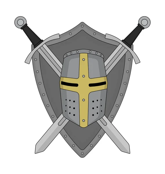 Duas espadas cruzadas e capacete — Vetor de Stock