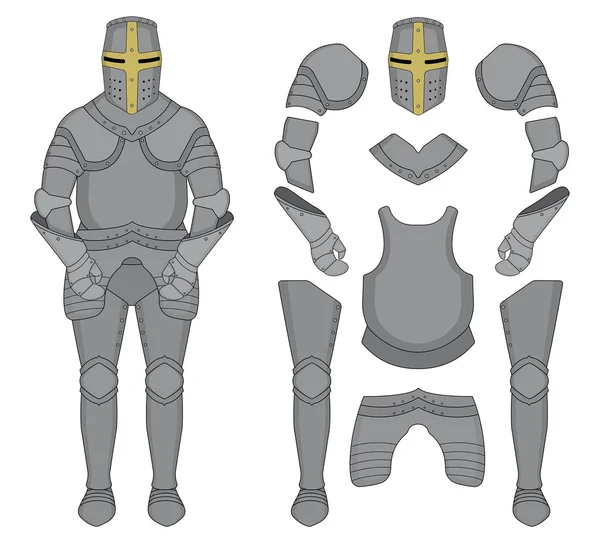 Conjunto de armadura de caballero templario medieval — Vector de stock