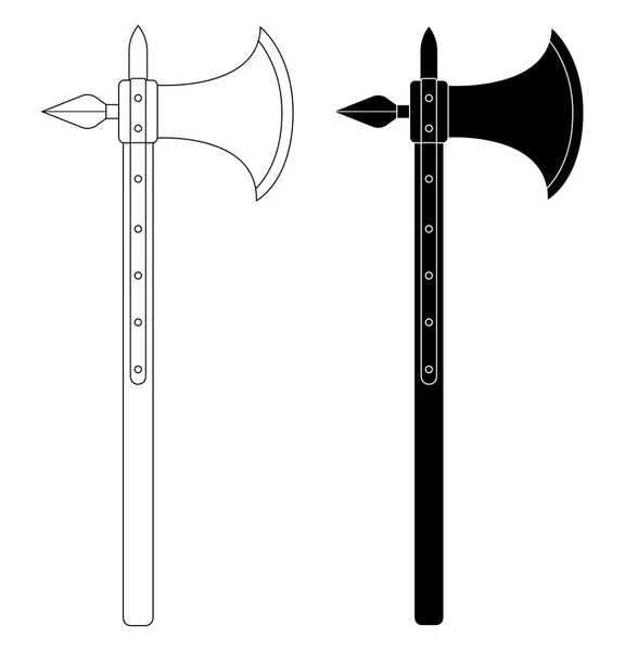 Medieval Executioner Double Sided Axes Contour And Silhouette Vector Clip Art Illustration Isolated On White Larastock