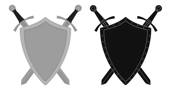 Twee gekruiste zwaarden met schild — Stockvector