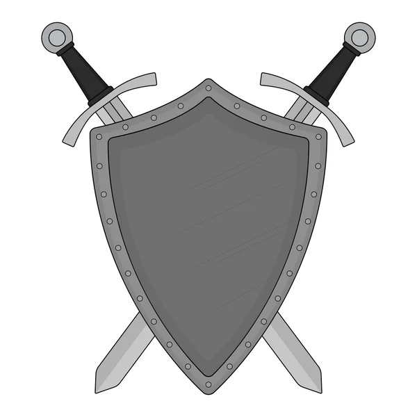 Twee gekruiste zwaarden met schild — Stockvector