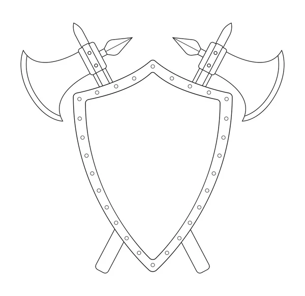 Medieval weapons shield sword logo — Stock Vector