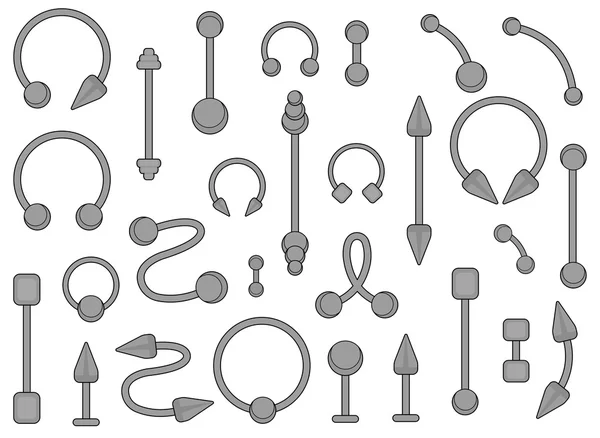 Conjunto de piercings cuerpo joyería — Vector de stock