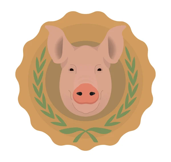 Cabeza de cerdo grande en círculo de salchichas — Vector de stock