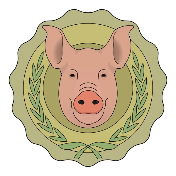 Cabeza de cerdo grande en círculo de salchichas — Vector de stock