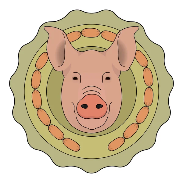 Cabeça de porco grande no círculo de salsichas — Vetor de Stock