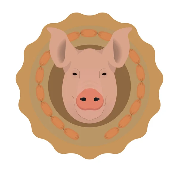 Grosse tête de porc dans le cercle des saucisses — Image vectorielle