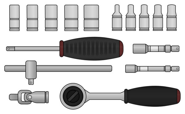 Realistic ratchet and socket icon set