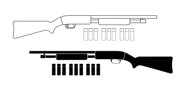 Fusil noir et blanc avec balles — Image vectorielle