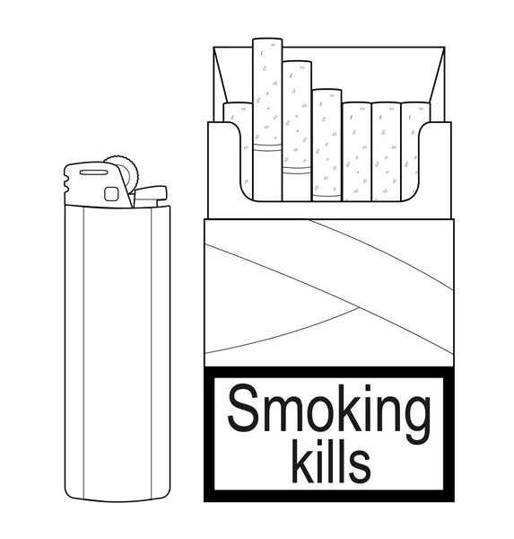 Pack de cigarettes ouvert avec briquet à gaz — Image vectorielle