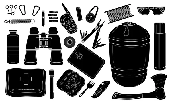 Set of survival camping equipment — Stock Vector