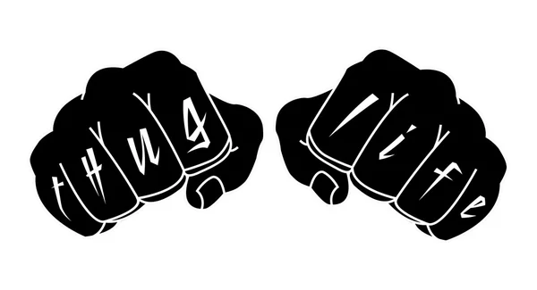 Thug Life tattoo on fingers — Stock Vector