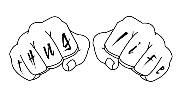 Fists with thug life fingers tattoo — 图库矢量图片