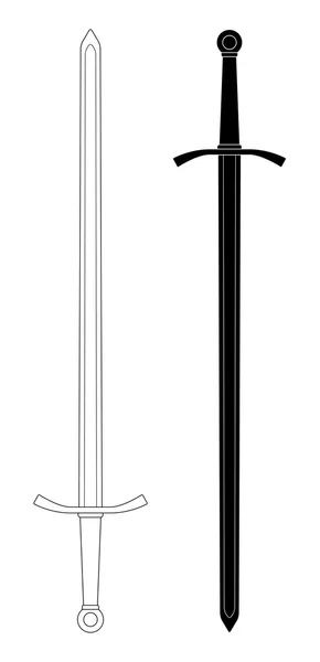 Zweihändige mittelalterliche Schwerter — Stockvektor