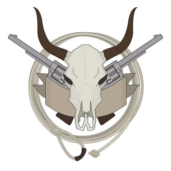 Wild-West-Emblem mit Kuhschädel — Stockvektor