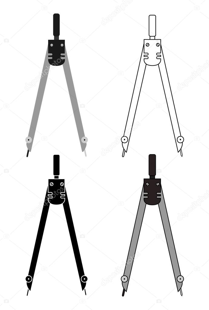 Stationery architecture compasses. Chalk vector clip art illustrations isolated on white