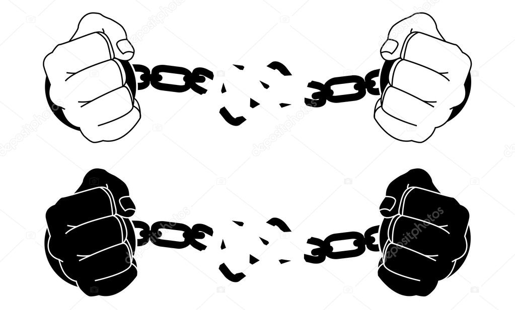 Man hands breaking steel handcuffs