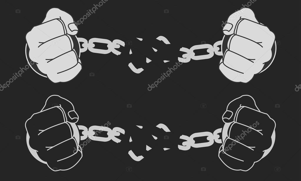 Man hands breaking steel handcuffs — Stock Vector © bsd 75625005