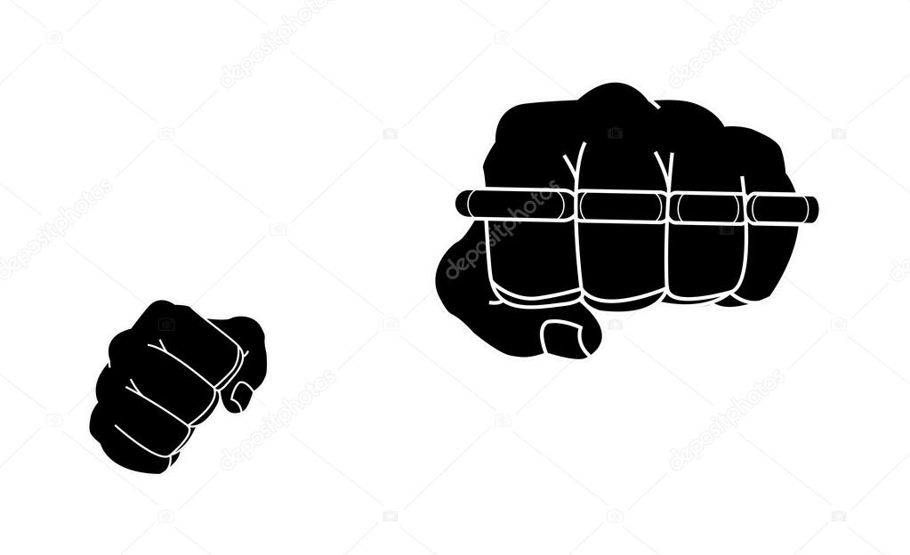 Clenched man fists holding brass-knuckle
