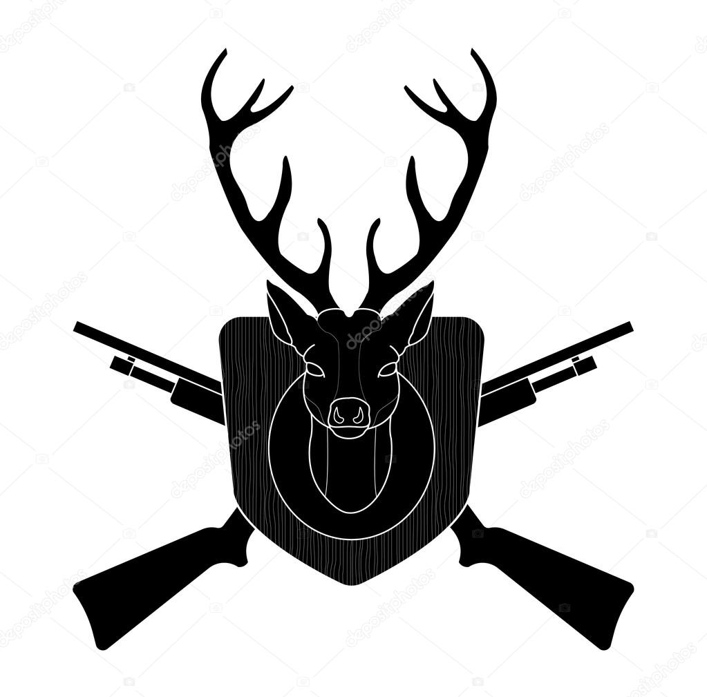 Deer head with two crossed shotguns