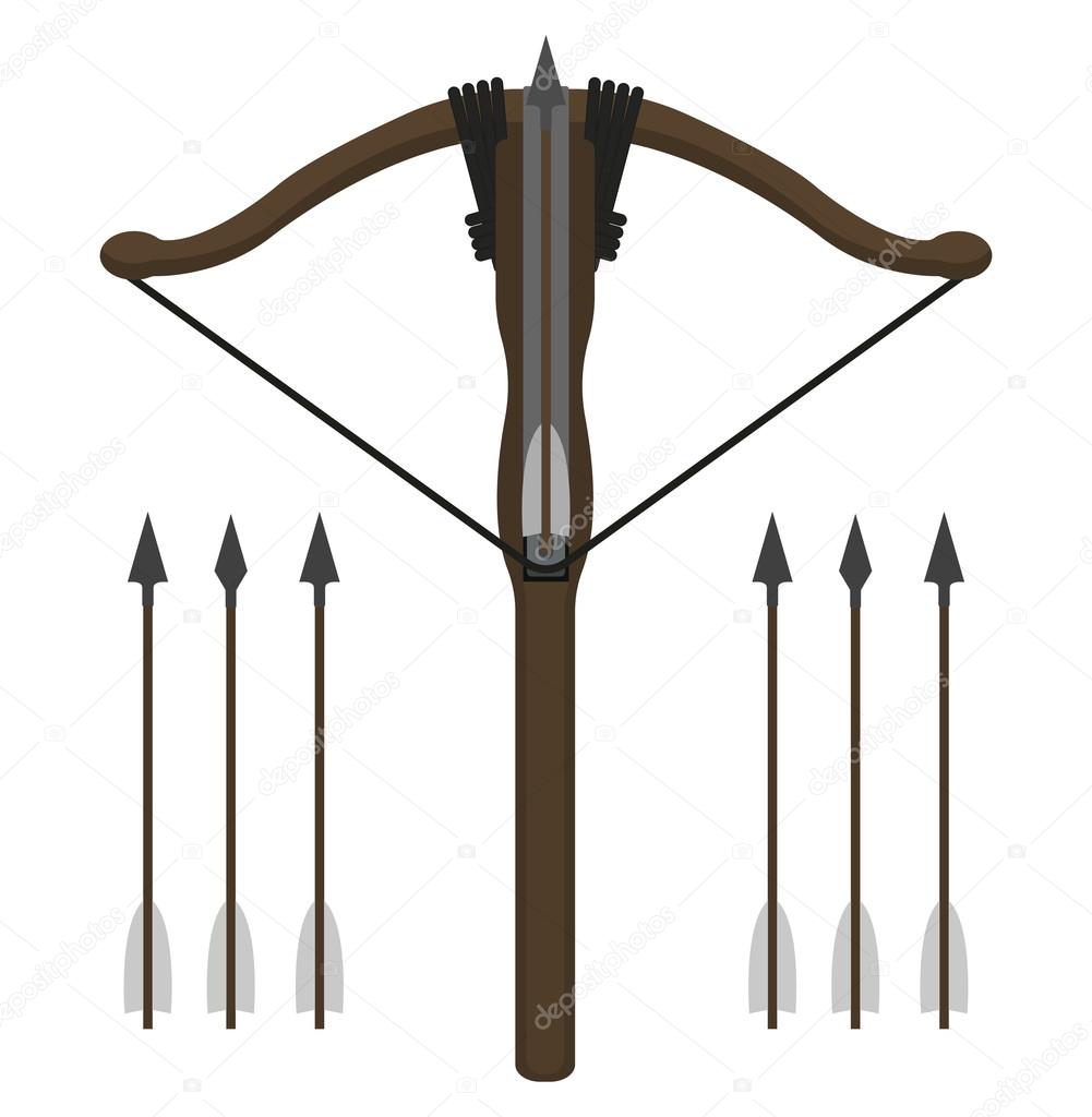 Medieval wooden crossbow with arrows — Stock Vector © bsd 75625943
