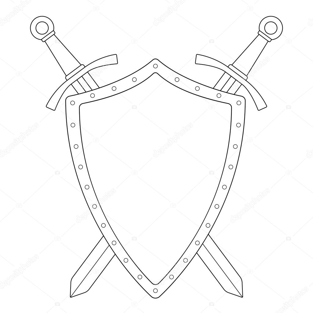 Two crossed swords colored outline icon Royalty Free Vector