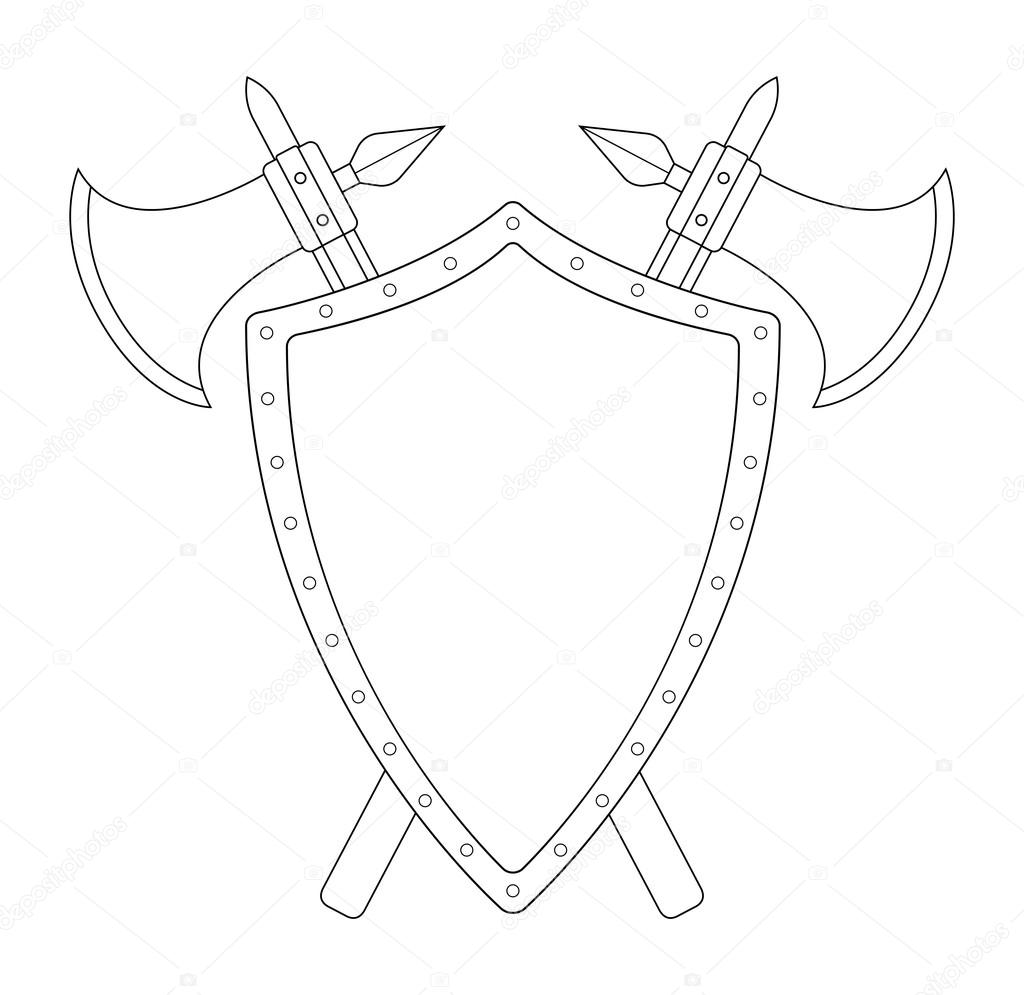 Medieval weapons shield sword logo