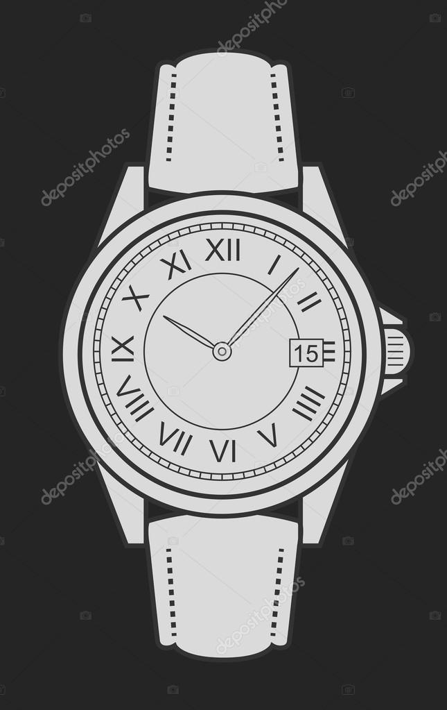 Stylish classic luxury mechanic business style elegant hand watches with roman numerals. Chalk clip art isolated on blackboard