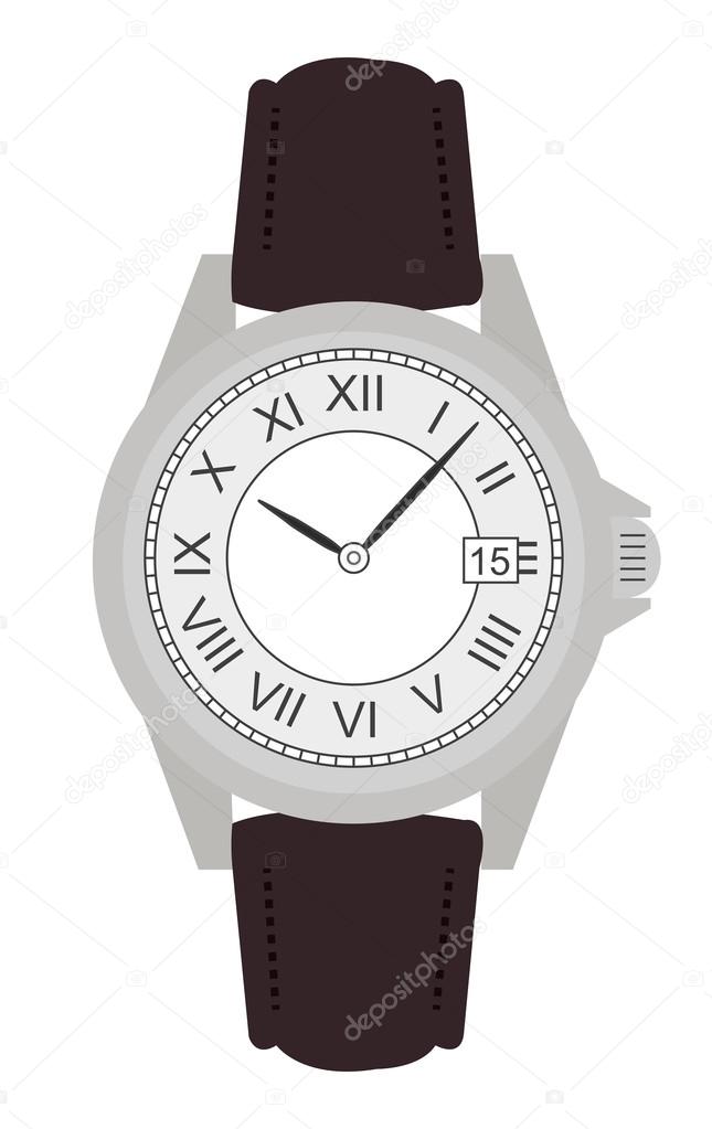 Stylish classic luxury mechanic business hand watches with roman numerals. Leather belt. Clip art. Color no outline isolated on white