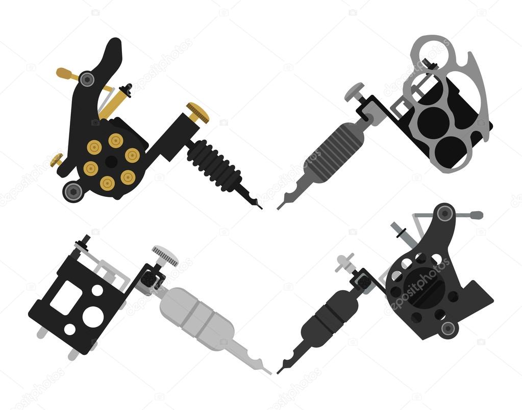 Set of different tattoo machines icons