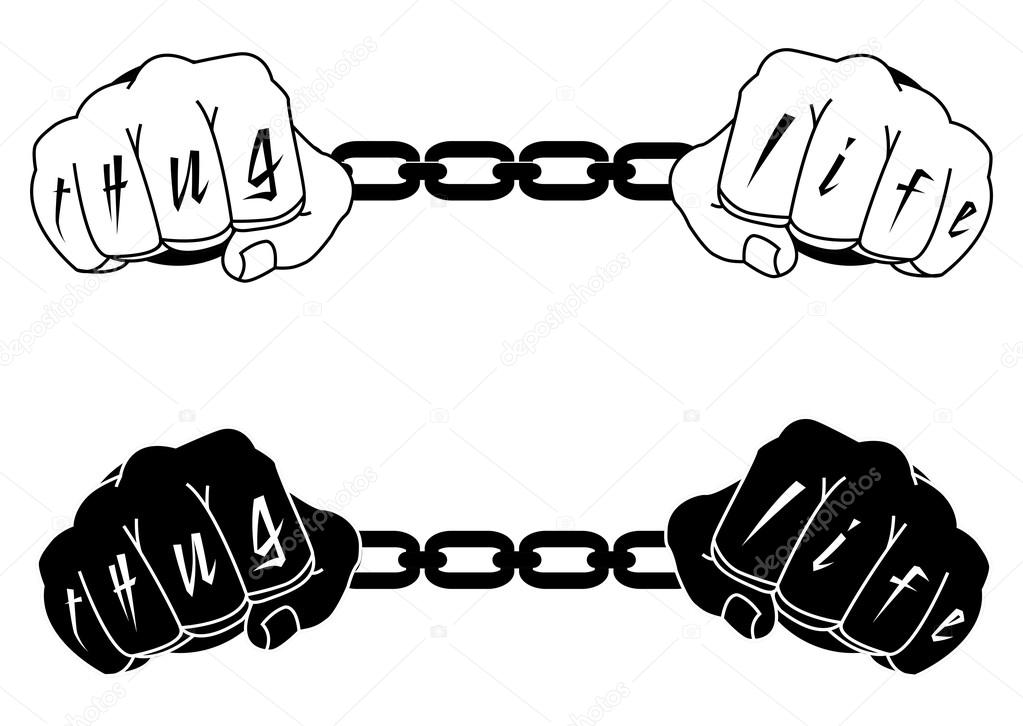 Male hands in steel handcuffs with tattoo