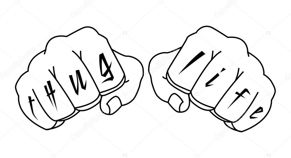 Fists with thug life fingers tattoo