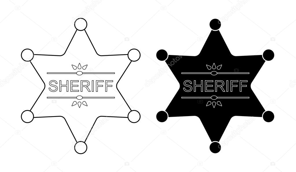Wild west sheriff star badge icon. Vector contour lines clip art illustration isolated on white