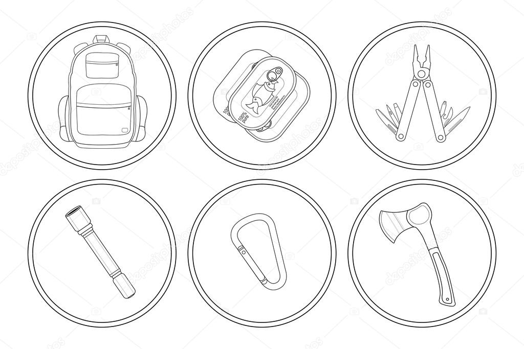 Camping linear icons set