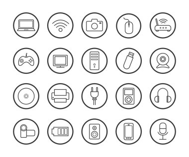 Dijital teknoloji doğrusal Icons set
