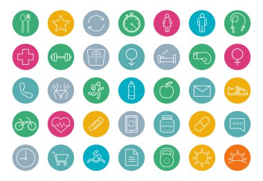 Fitness renk doğrusal Icons set