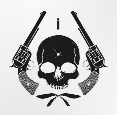 Wild west skull with bullet hole clipart
