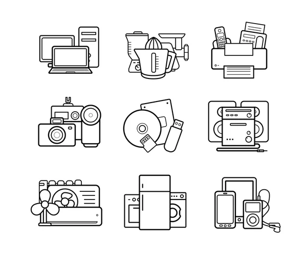 Iconos lineales del grupo electrónico — Archivo Imágenes Vectoriales