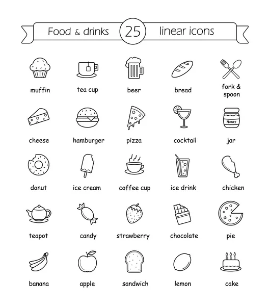 食品和饮料线性图标集 — 图库矢量图片