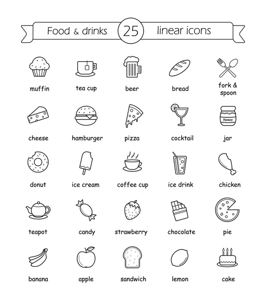 Yiyecek ve içecekler doğrusal Icons set