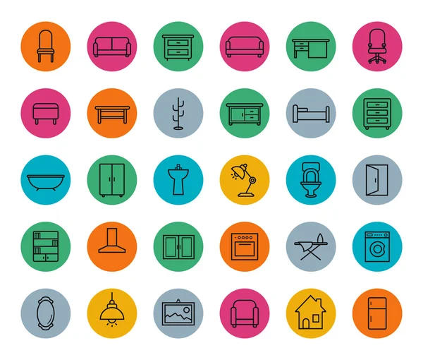 House furniture color linear icons set — Stock Vector