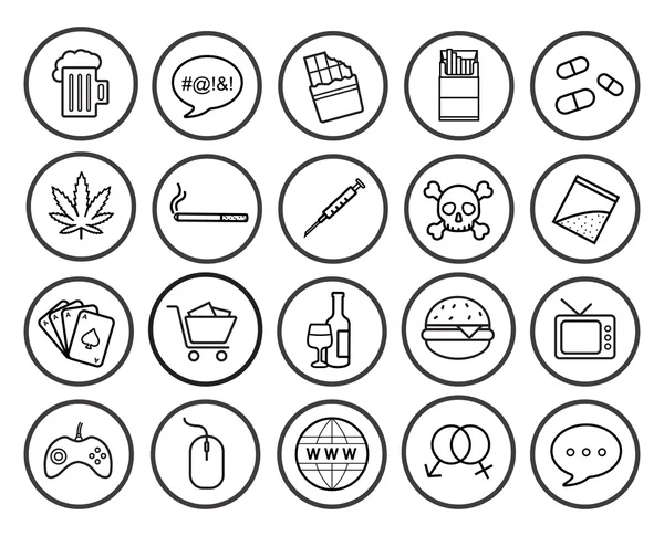 Malos habbits nombres de iconos lineales — Vector de stock